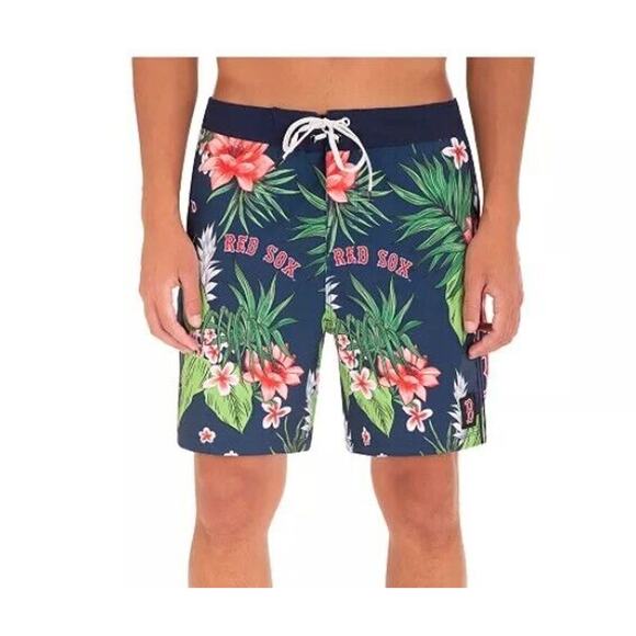 Hurley Swim Trunks MLB BOSTON RED SOXS Mens 33 BLUE Tropical Floral Board Shorts - Picture 14 of 16